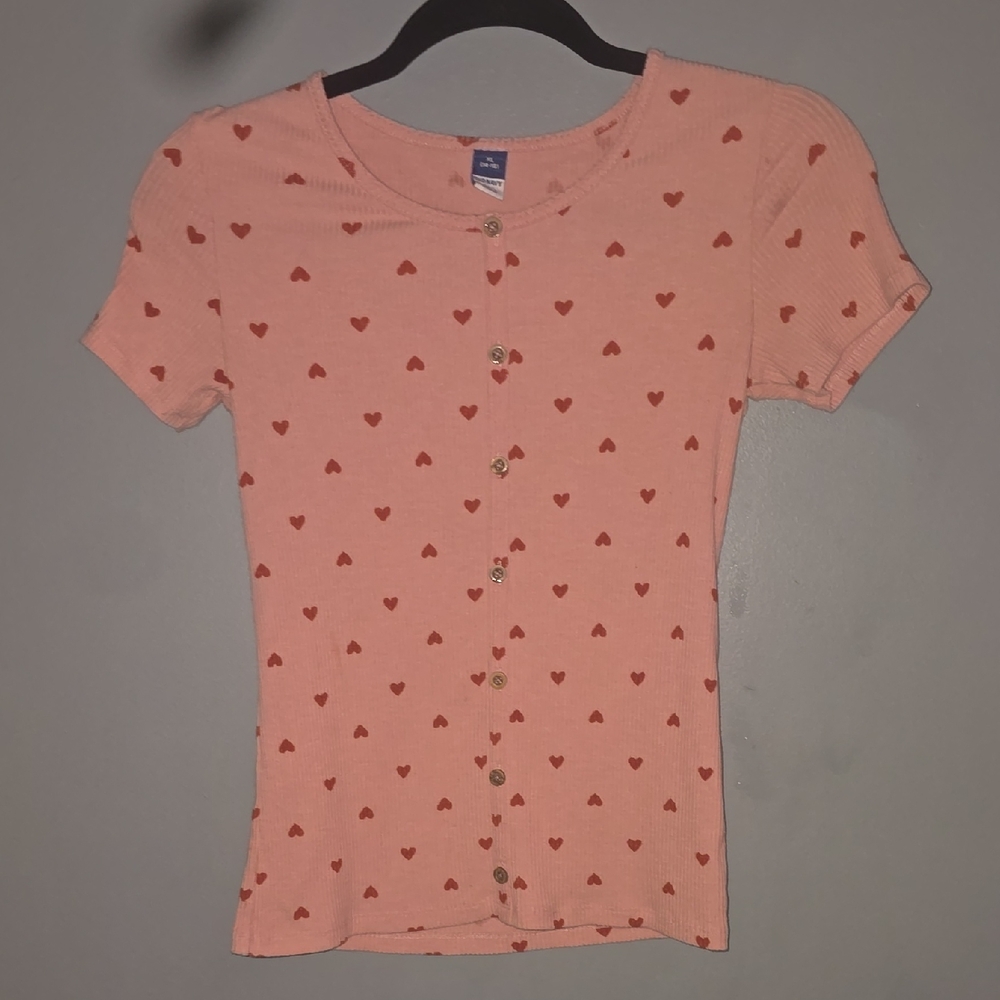 Old Navy Pink Heart Button Down Kids Shirt